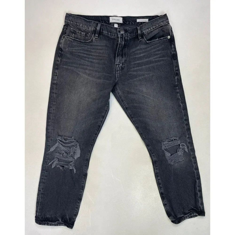 Frame Le Garçon Crop Boyfriend Denim Jeans Women Size 26 Black